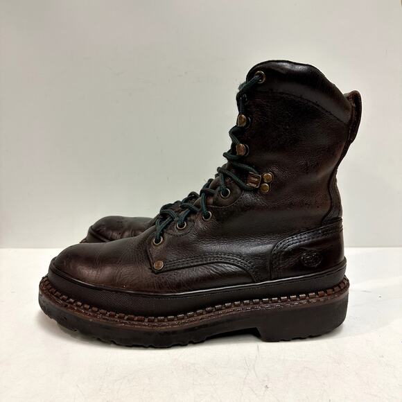 VERY GOOD Georgia Giant 8" Work Boot Logger Brown Goodyear Welt G8374 Men's 7.5 - Picture 1 of 13